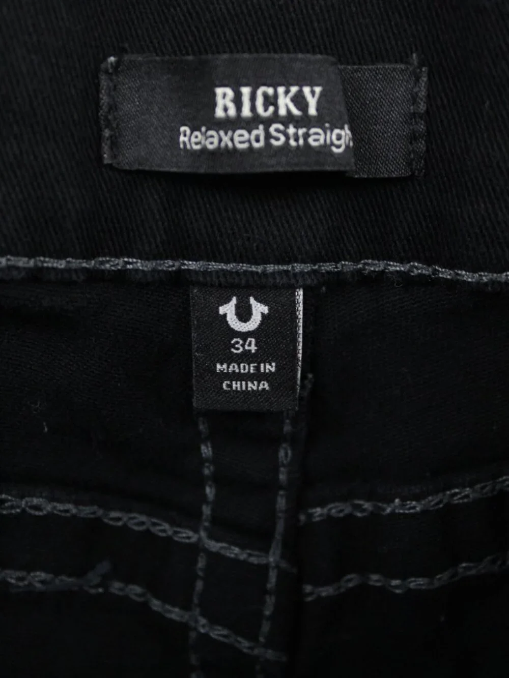 TRUE RELIGION MEN'S BLACK PANTS RICKY RELAXED STRAIGHT SIZE 34 GRUNGE AS-IS